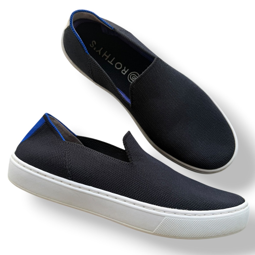 Rothys Womens 7 Black The Original Slip On Sneakers Platform Knit Washable Shoes